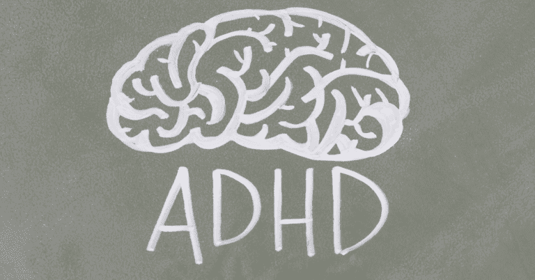 Cartoon drawing of the brain that says ADHD underneath
