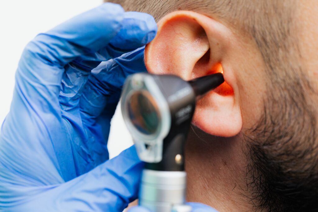 Man getting an ear exam