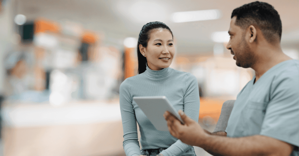 A patient speaking with a doctor