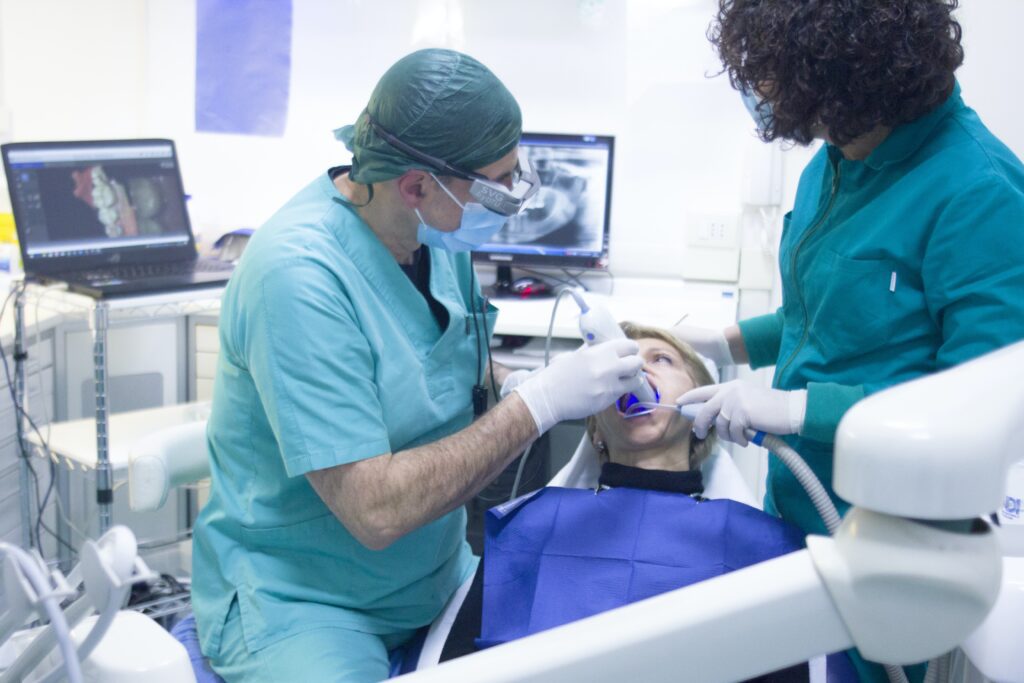 Dentist working on a patient's teeth