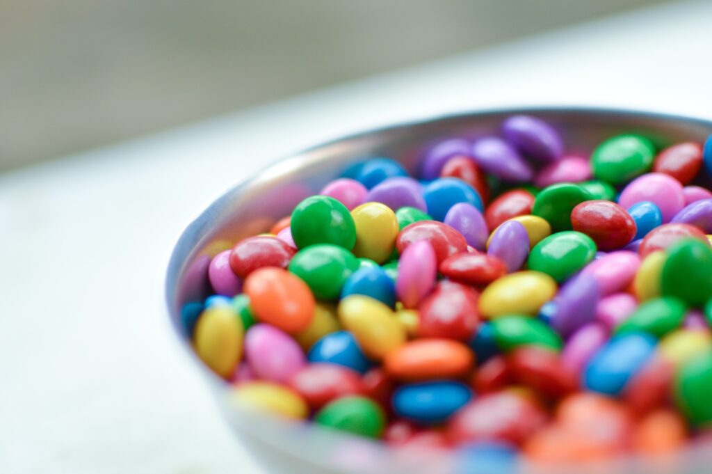 Bowl of rainbow candies