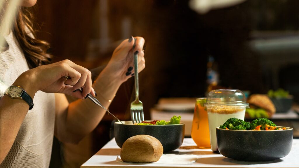 Woman eating a salad