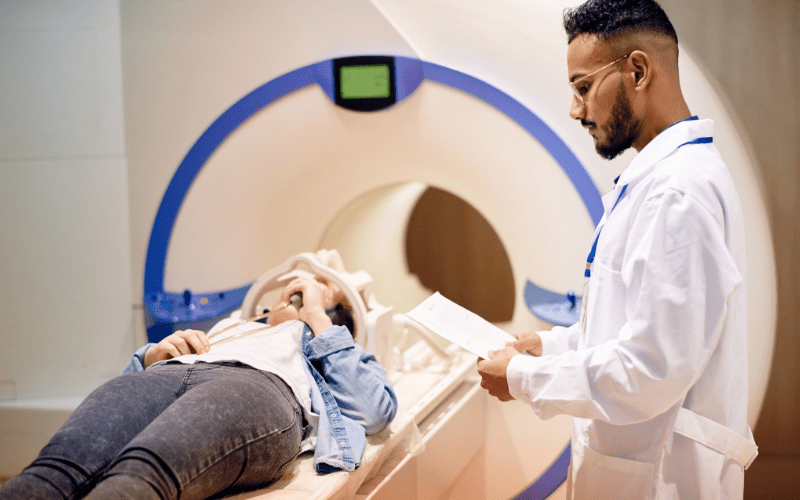 Person getting an MRI scan to diagnose tinnitus