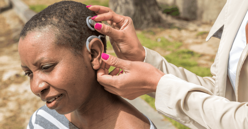 Woman getting fitted for hearing aids 