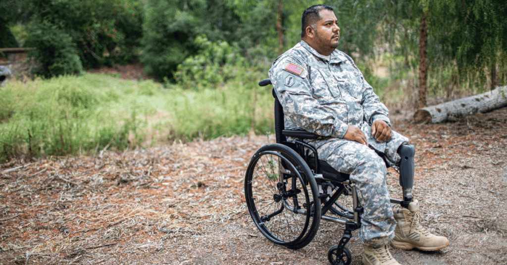 Man in a military uniform sitting in a wheelchair