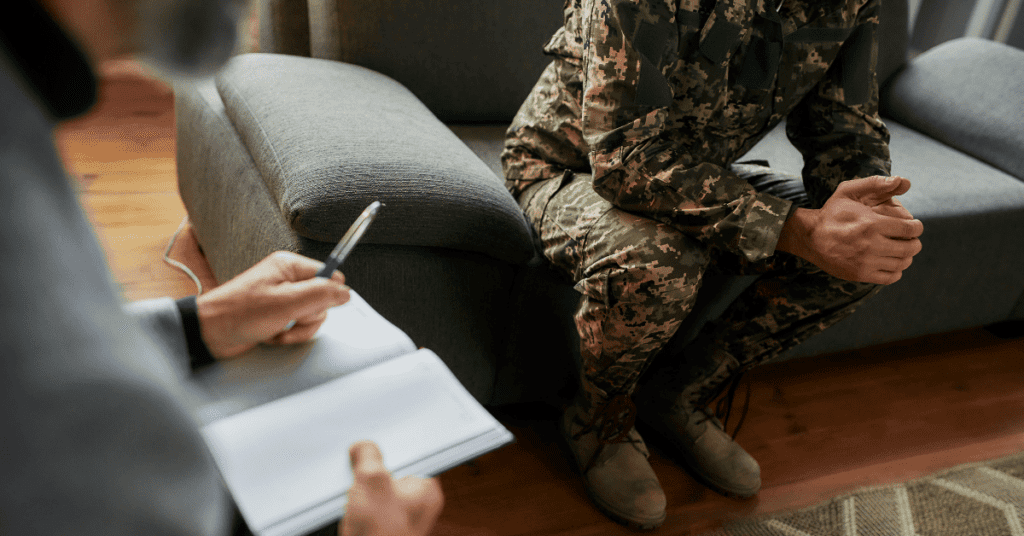 Military veteran receiving an audiological exam