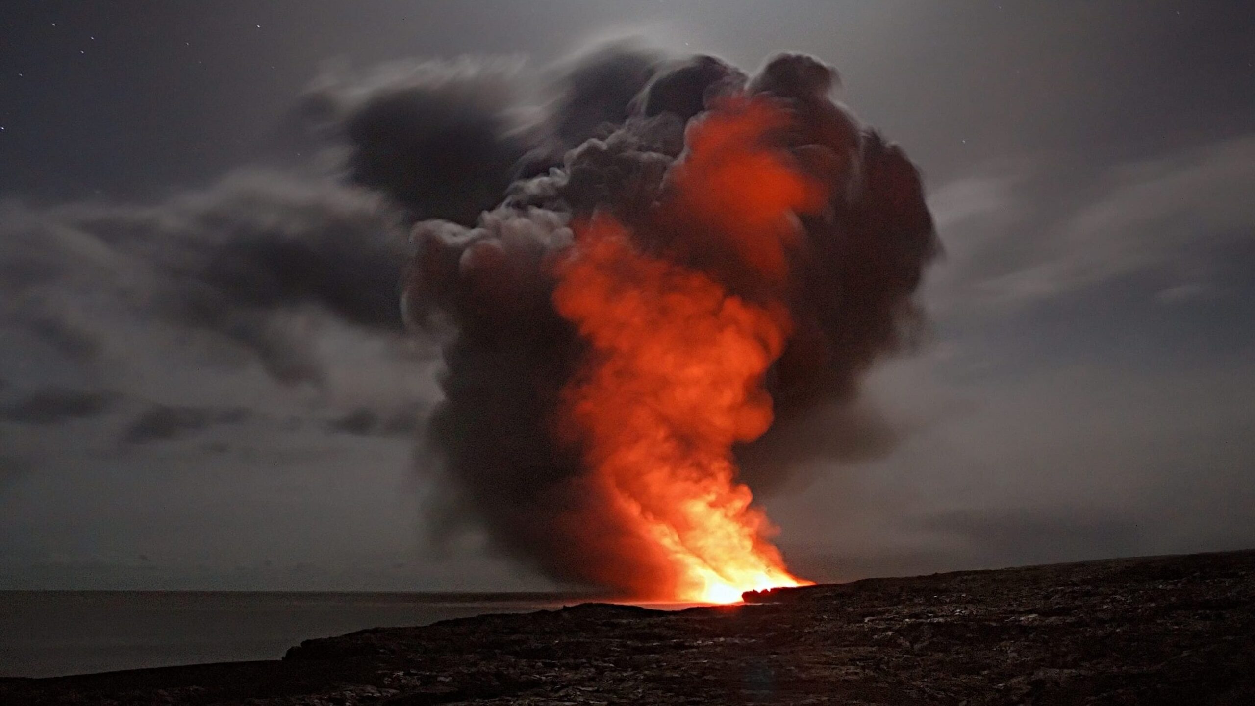 Big explosion with fire and cloud of smoke