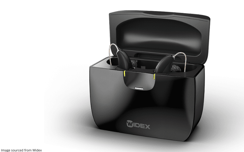 Widex hearing aids in charging case