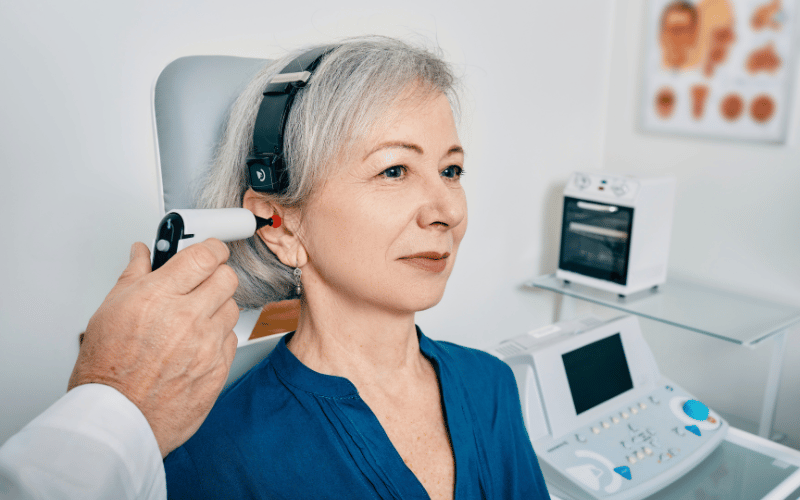 Woman getting an audiological evaluation