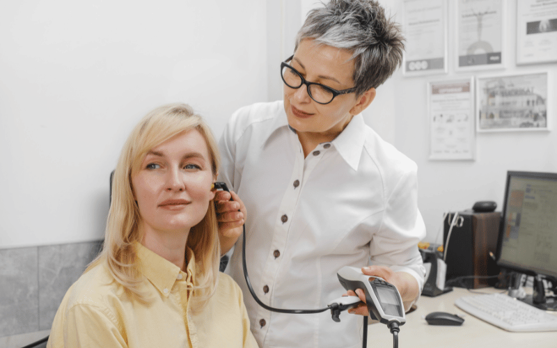 Woman getting a hearing evaluation